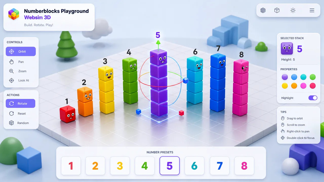 3D cube stack scene for Numberblocks-style play
